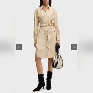 BOSS Hugo Boss Beige Shirt Dress Button Front Tie Waist Long Sleeve US 0
